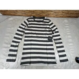 Eddie Bauer Womens Stripe Long Sleeve Size M Tall Gray/white